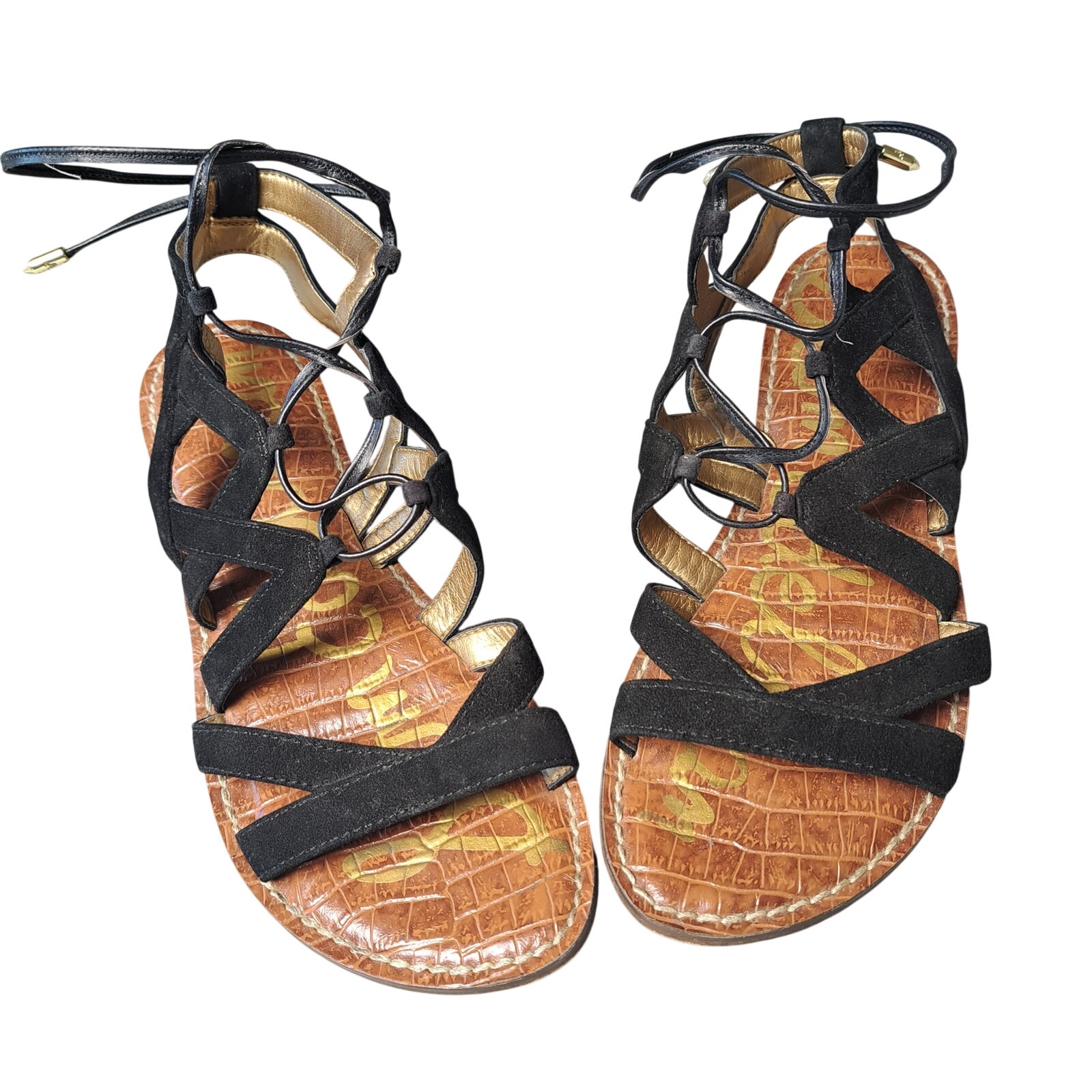 Sam Edelman Gemma Gladiator Sandals Womens Size 6.5m Black Leather Strappy Flats